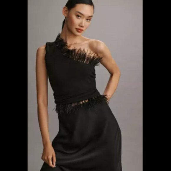 BY ANTHROPOLOGIE FEATHERED ONE-SHOULDER TOP - Picture 1 of 10